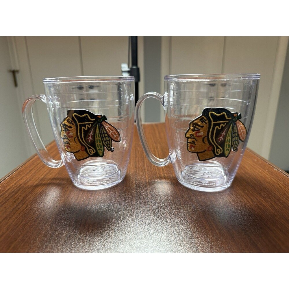 NEW Tervis NHL Chicago Blackhawks Logo Plastic Cup Mug 16 oz Clear set of 2